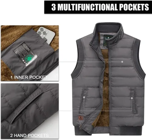 Vista 50 de Msmsse Chalecos de invierno para hombre, con forro polar, acolchado, casual, sin mangas