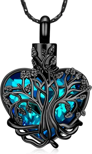 Vista 51 de Imrsanl Collar de urna de árbol de la vida con forma de corazón, joyería de cremación para hombres y mujeres, recuerdo, joyería conmemorativa