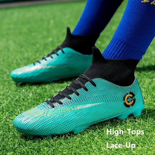 Vista 6 de HHY Tacos de fútbol para hombre, zapatos de fútbol con cordones antideslizantes