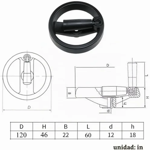 Vista 5 de Rueda de mano plegable de 4.92 pulgadas con agarre giratorio