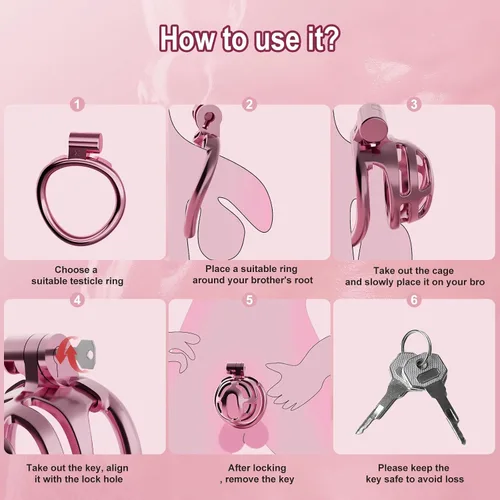 Vista 3 de Jaula de castidad masculina, jaula de plástico ligera con 4 tamaños de anillos y cinturones de castidad, dispositivo de castidad con cerradura