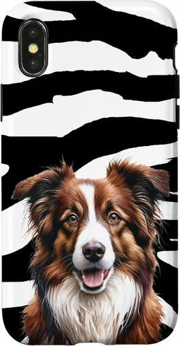 Vista 4 de Funda con estampado animal de cebra para iPhone 15, color marrón Border Collie