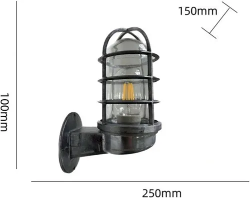Vista 5 de WJJHERRH Creative Wrought Iron Glass Wall Lamp Retro Metal Cage Industrial Style Nautical for Bar Bedroom (Silver)