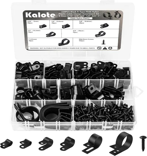 Vista 7 de Juego de 292 abrazaderas de cable tipo R de nailon blanco PA66 Good Ductility, Fireproof, 6 Sizes (3/16'' 1/4'' 3/8'' 1/2'' 3/4'' 1''), 146pcs M4
