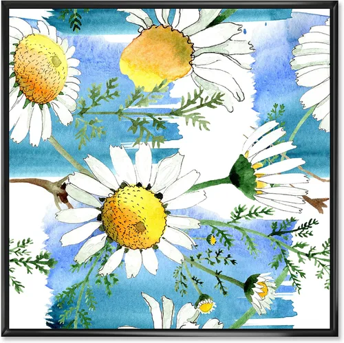 Vista 52 de DesignQ Lienzo enmarcado tradicional con flores silvestres azules con hojas verdes II