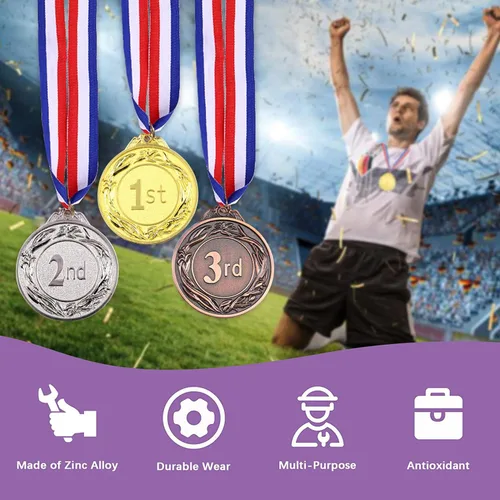 Vista 5 de Swpeet Medallas de premio de metal con cinta para el cuello, medallas de ganador de estilo olímpico Medallas de oro y plata Brone Medallas de 1er