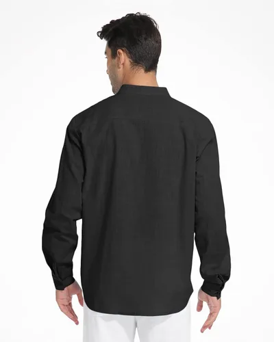 Vista 6 de SMIFCAALOR Camisas de algodón y lino de manga larga para hombre, con botones, para playa, yoga, informal, para verano