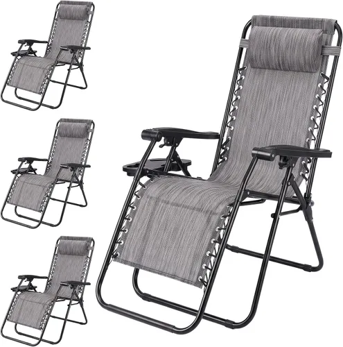 Vista 12 de NEWBULIG Juego de 2 sillas de gravedad cero, sillas reclinables plegables Negro