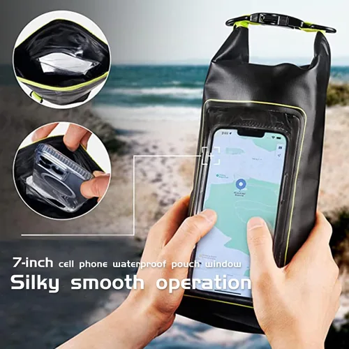 Vista 6 de Bolsa impermeable 2 en 1 para acampar al aire libre, playa, bolsa a prueba de arena, mochila impermeable para teléfono celular, accesorios
