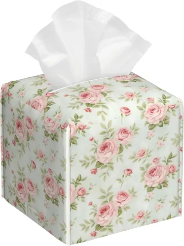 Vista 11 de Caja de pañuelos con diseño floral de amapola marrón con acuarela, diseño de flores abstractas de cuero, soporte decorativo para caja de papel
