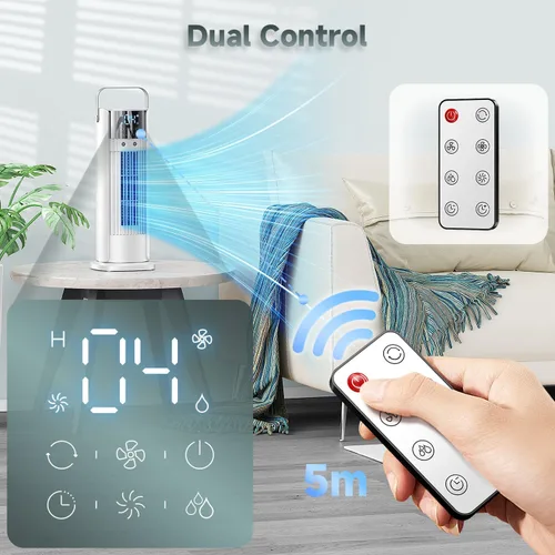 Vista 4 de Aire acondicionado portátil – Ventilador de torre oscilante de 90° con control remoto, enfriador de aire evaporativo de 16 pulgadas con 4