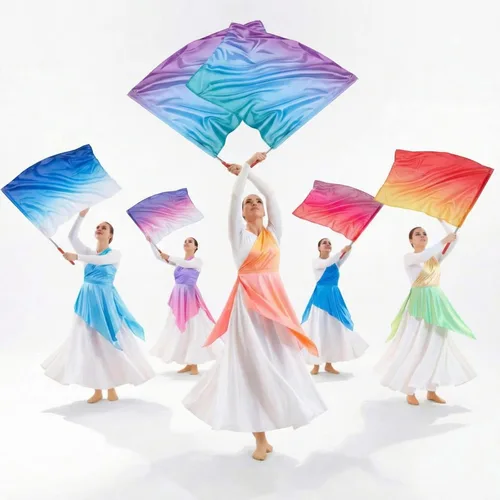 Vista 8 de Mindsoft 10 banderas de adoración de baile de alabanza de 21.6 x 26.8 pulgadas con barra escalable, bandera rectangular de ala de ángel, banderas