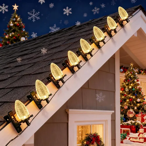 Vista 2 de Dazzle Bright - Guirnalda de luces LED C9 para Navidad de 66 pies con 100 LED, impermeables, conectables, luces de hadas con temporizador y 100