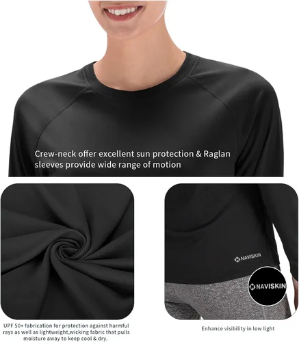Vista 5 de NAVISKIN - Camisetas de manga larga para mujer con protección solar UPF 50+, para senderismo, ligeras, de secado rápido