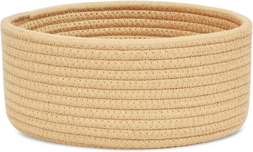 Vista 11 de ABenkle Cesta tejida pequeña, cesta de almacenamiento vacía pequeña y poco profunda, mini cestas de cuerda de algodón, cesta decorativa redonda
