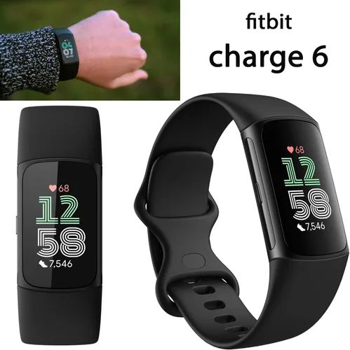 Vista 2 de Fitbit Charge 6 Fitness Tracker Watch con Google Apps (negro) Paquete con 3 correas de reloj cómodas de silicona PremGear 3, cable de carga de 3