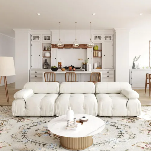 Vista 3 de JACH Sofá modular convertible de 104 pulgadas, sofás minimalistas de terciopelo de mediados de siglo, sofá ancho de 3 asientos moderno de lujo