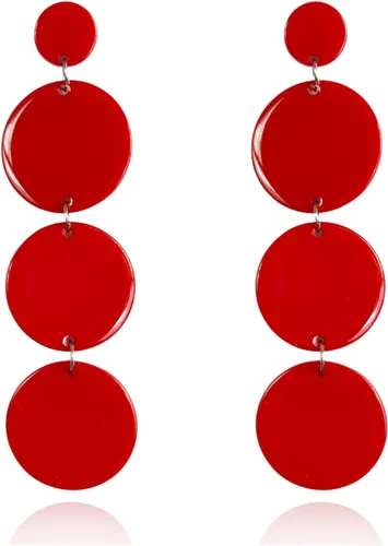 Vista 9 de Aretes colgantes redondos de neón de los años 80, aretes colgantes de disco circular de acrílico para mujer Negro