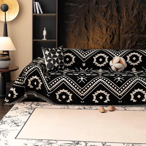 Vista 33 de VClife funda boho de sofá de felpilla para sofá seccional, funda antideslizante para sofá de 2 plazas, protector para mascotas con borlas, funda