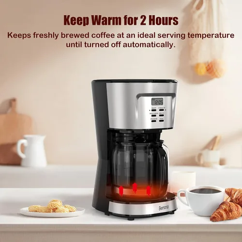 Vista 2 de Cafetera de 12 tazas, cafetera de goteo programable con jarra de vidrio y filtro permanente, mantiene el calor automático, ventana de agua, cafetera