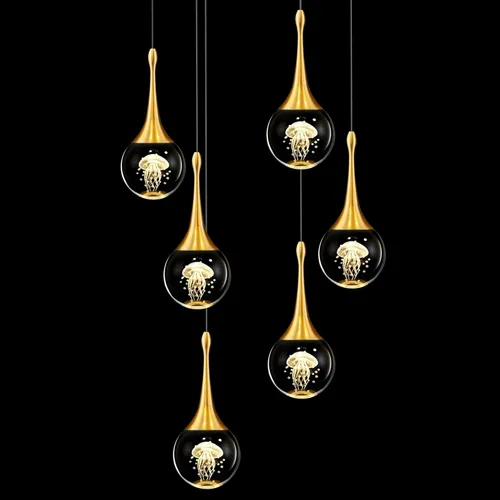Vista 10 de CHYING Lámpara colgante dorada de cristal LED Iluminación colgante de medusa lágrima luces colgantes mini luces colgantes para isla de cocina, baño