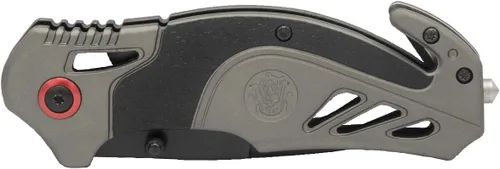 Vista 3 de Smith & Wesson 8in High Carbon S.S. Spring Assisted Folding Knife with 3.25in Serrated Drop Point Blade and Rubberized Aluminum Handle for Outdoor