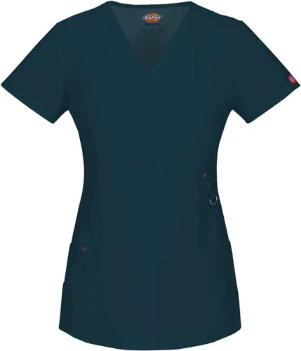 Vista 12 de Dickies Xtreme Stretch Mujer Scrubs Top Mock Wrap 85956 Negro