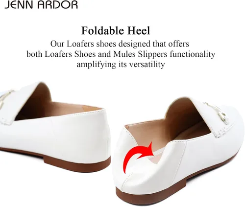 Vista 2 de JENN ARDOR Mocasines Penny para mujer, mocasines de moda, cómodos zapatos planos de conducción, Blanco