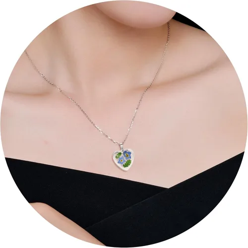 Vista 40 de Collar de flores silvestres prensadas con encaje de Forget-Me-Not y Queen Anne Collar de flores prensadas de oro Collares hechos a mano