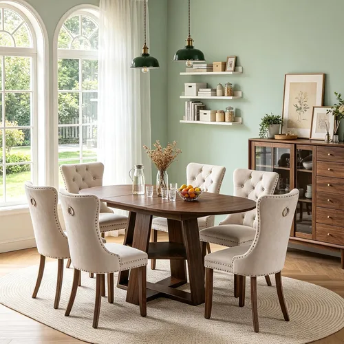 Vista 31 de Juego de 4 mesas de comedor redondas de 5 piezas para 4, 43.3 a 59 pulgadas, extensibles, redondas a ovaladas, juego de 4, mesas de comedor de Mesa
