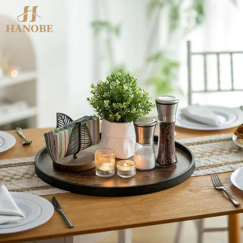 Vista 8 de Hanobe - Bandeja redonda decorativa de 18 pulgadas para mesa auxiliar, color marrón vintage Industrial Style, Large Circle Platters for Modern