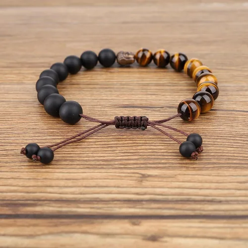 Vista 6 de COAI Pulsera de oración con cabeza de Buda de piedra para hombre y mujer