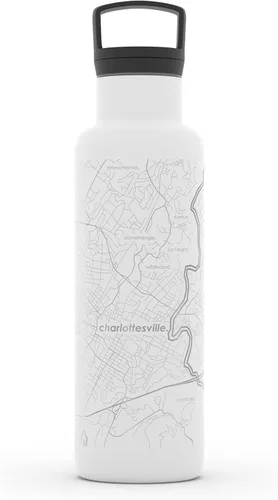 Vista 200 de Well Told Botella de agua aislada con mapa de Washington DC grabado, botella de acero inoxidable grabada (21 onzas, blanco) botella aislada de mapa