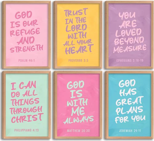 Vista 13 de Conjunto de 6 impresiones de pared de lona cristiana para guardería, versículos bíblicos para niños, citas inspiradoras, pintura, imagen, decoración