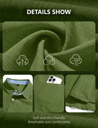 Vista 6 de Camisas con botones para hombre, manga corta, casual, verano, playa, vacaciones, boda, con bolsillo