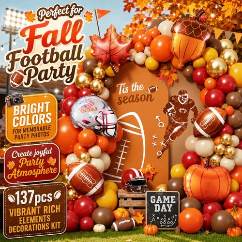 Vista 7 de Fall Football Party Balloon Arch Kit,137Pcs Autumn Burnt Orange Ruby Red Fall Season