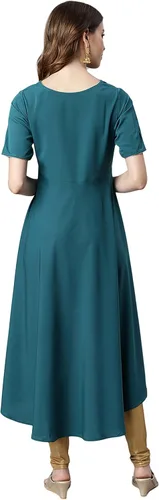 Vista 6 de Janasya Kurta de crepé polivinílico verde azulado para mujer india