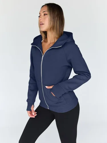 Vista 9 de Trendy Queen Sudaderas con capucha y cremallera para mujer, chaquetas de vellón, talla extragrande, moda de otoño e invierno