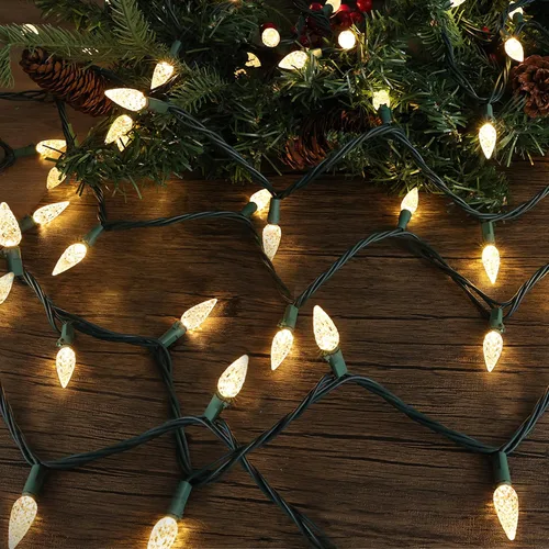 Vista 7 de Brizled Gentle Twinkle C5 - Luces de Navidad de 33 pies, 100 luces LED de Navidad, conectables de 120 V, luz blanca cálida para árbol de Navidad