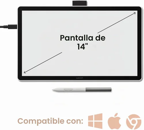 Vista 2 de Wacom One 14 Tableta de Dibujo con Pantalla, Tableta de Arte Digital de 14" HD Completamente Laminada con Software Creativo y Entrenamiento, Lápiz