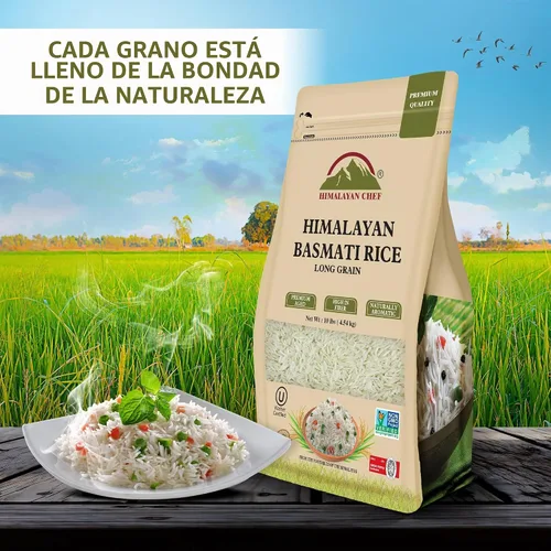 Vista 2 de Himalayan Chef Arroz Basmati, arroz de grano extra largo, esponjoso, de cocción rápida, aromático, 10 libras (el embalaje puede variar)