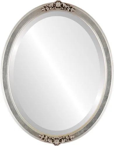 Vista 20 de Espejo de pared biselado ovalado para decoración del hogar, estilo Athena, negro plateado, dimensiones exteriores de 14 x 18 pulgadas