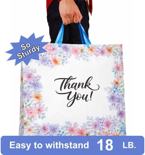 Vista 5 de Infinite Pack Bolsas grandes de mercancía de agradecimiento con asa de lazo, bolsa de boutique brillante, refuerzo inferior de 3 pulgadas y 3 mil