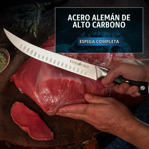 Vista 5 de Cutluxe Butcher Carving Set, Cimeter Breaking & Boning Knife for Meat Cuchillas profesionales para barbacoa, acero alemán afilado, asas ergonómicas