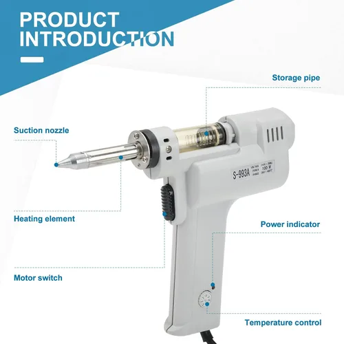 Vista 2 de Pistola desoldadora S-993A 110V 100W 50HZ Pistola desoldadora eléctrica Pistola succionadora de soldadura Pistola succionadora de estaño con bomba
