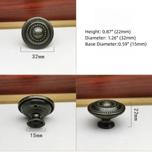 Vista 6 de Pomo de cajón negro antiguo de un solo agujero, disco antiguo americano, accesorios de gabinete de aleación de zinc para tiradores de cocina y baño
