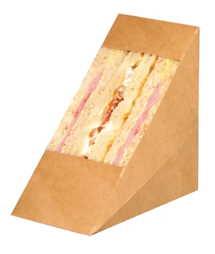 Vista 8 de PacknWood - 209KCK7212 - Cajas en forma de triángulo - Caja de sándwich triple Kraft con ventana - Cajas de papel reciclable para almuerzo - Caja