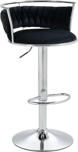 Vista 3 de Juego de 2 taburetes de bar giratorios de 360°, silla de bar de terciopelo ajustable a altura de mostrador moderna, taburete de metal plateado