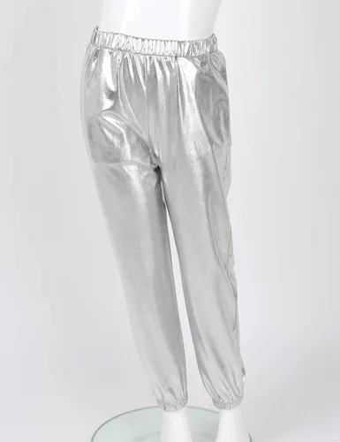 Vista 5 de YiZYiF Conjunto de ropa de baile para niños y niñas, disfraz de hip hop, jazz, chaqueta bomber metálica brillante con pantalones de cintura alta