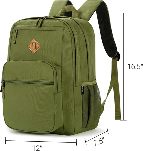Vista 3 de ZORFIN - Mochila de 26 litros para la escuela, universidad y viajes, impermeable, con 8 compartimentos, Verde militar, Moderno